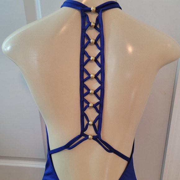 Trina Turk Algiers Deep V Neck Lattice Back Strappy Front One Piece - Picture 8 of 16